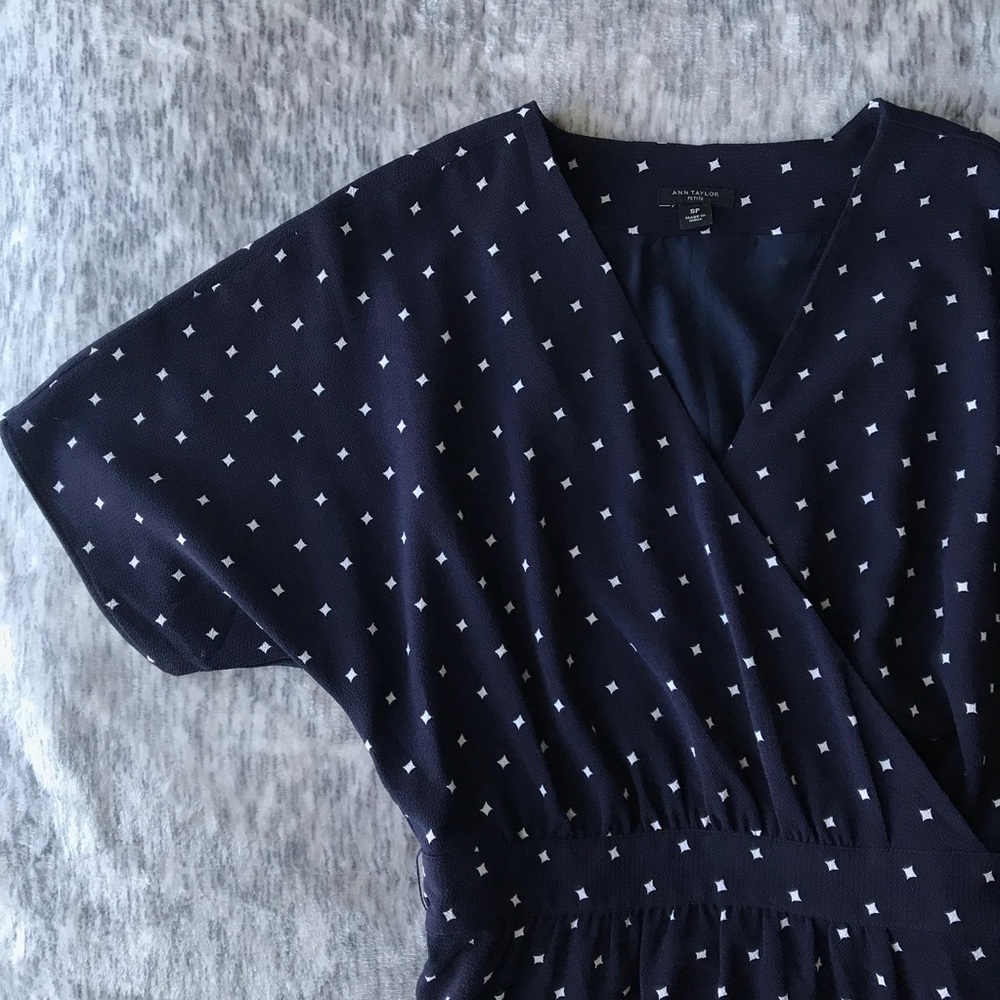Ann Taylor Navy Blue & White Dress